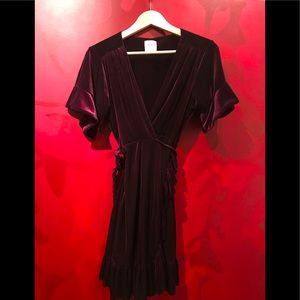MISA Los Angeles aubergine, velvet, wrap dress